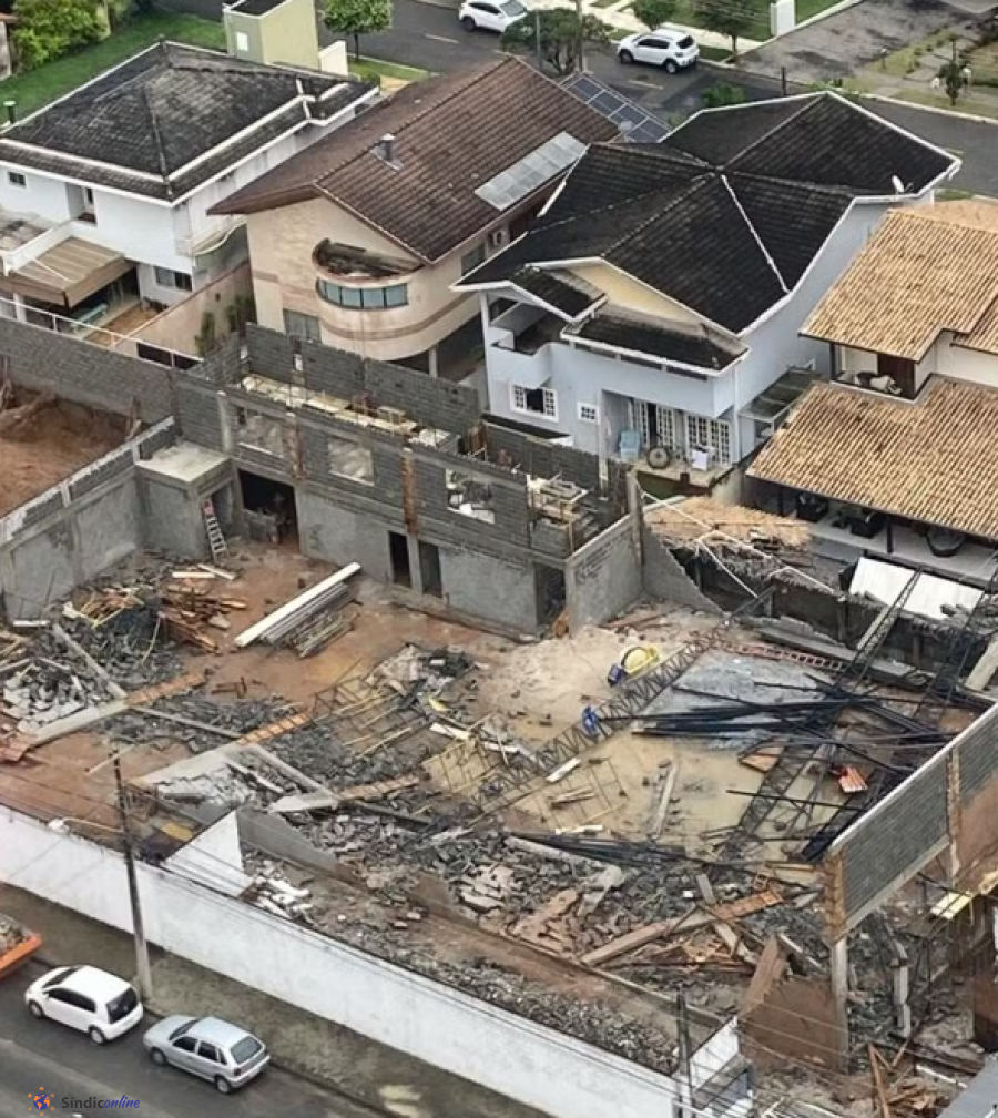 Três casas de condomínio têm interdição parcial após queda de muro de obra durante temporal, em Taubaté